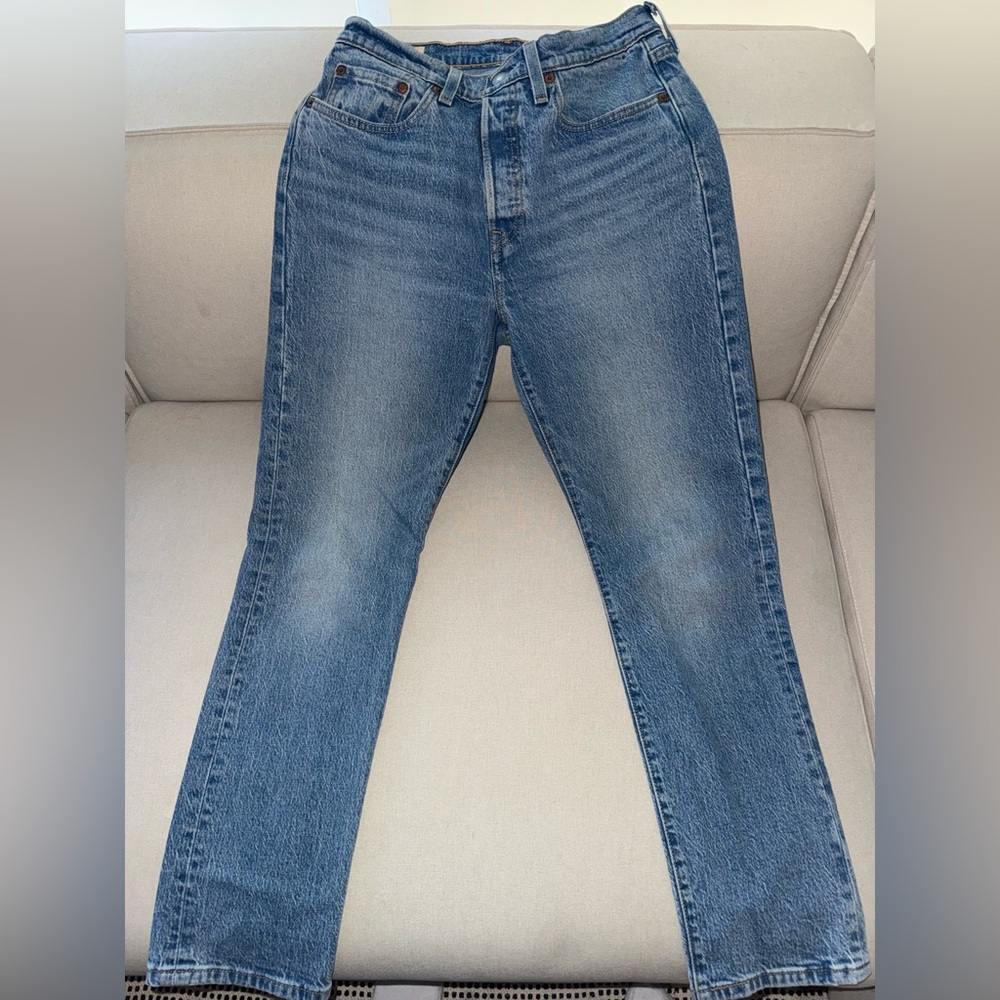 Mid-Blue Straight Leg Jeans